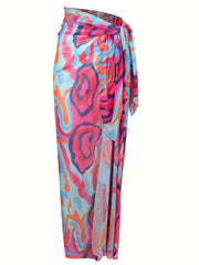 Colorful Tie Side Mesh Cover Up Sarong Beach Coverup