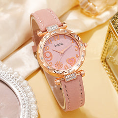 6pcs Pink Quartz Watch & Butterfly Accessory Set