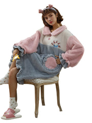 Thermal Colorblock Teddy Warm Pajamas Dress Women's Loungewear