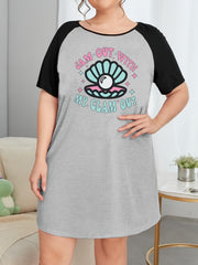 Casual Nightdress Women's Plus Shell & Pearl Print Tee Sleep Dress
