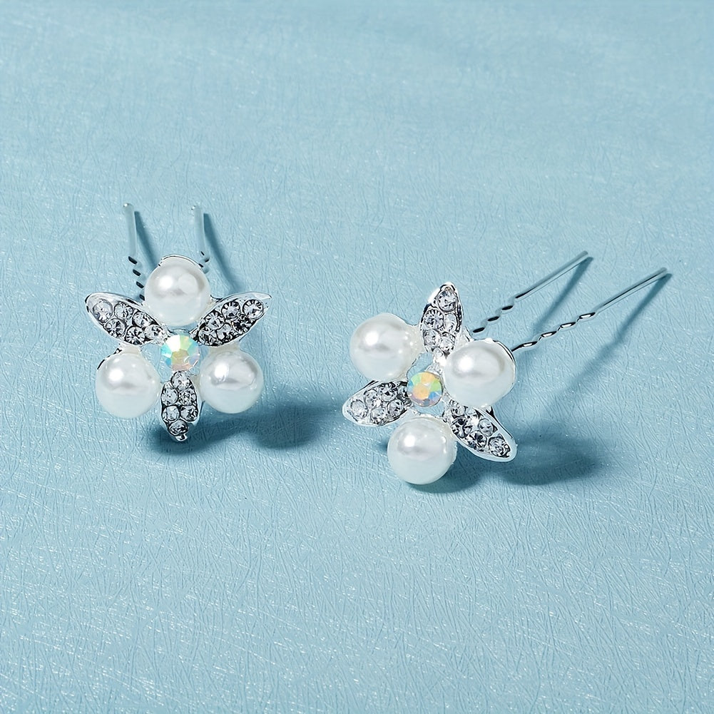 2pcs Rhinestone Faux Pearl Silvery Hairpin Bridal Wedding Bobby Pin