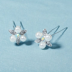 2pcs Rhinestone Faux Pearl Silvery Hairpin Bridal Wedding Bobby Pin