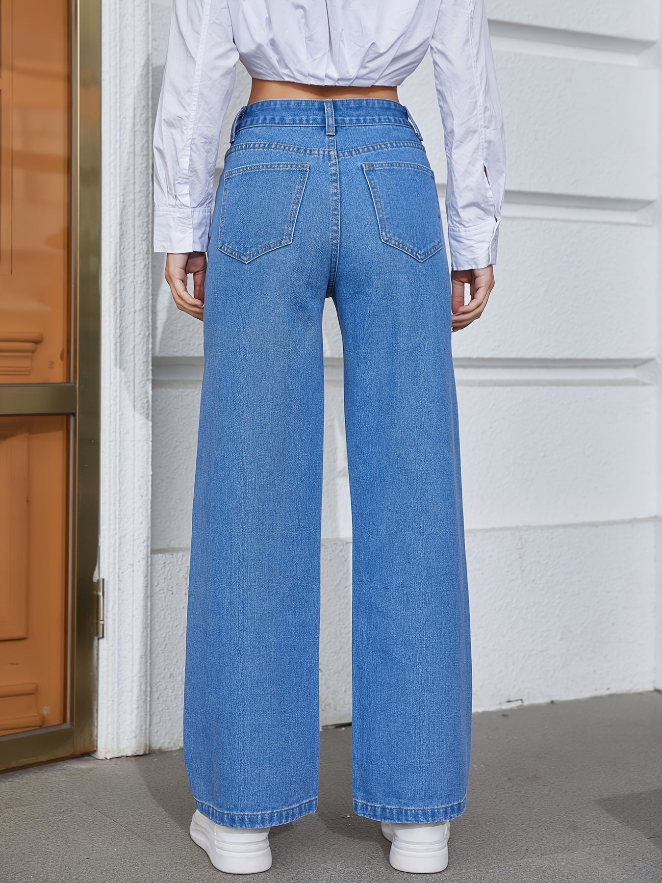 High Waist Wide Leg Jeans Slash Pockets