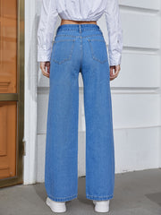High Waist Wide Leg Jeans Slash Pockets