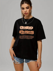 Positive Mind Letter Print T-shirt Loose Crew Neck Sports Tee