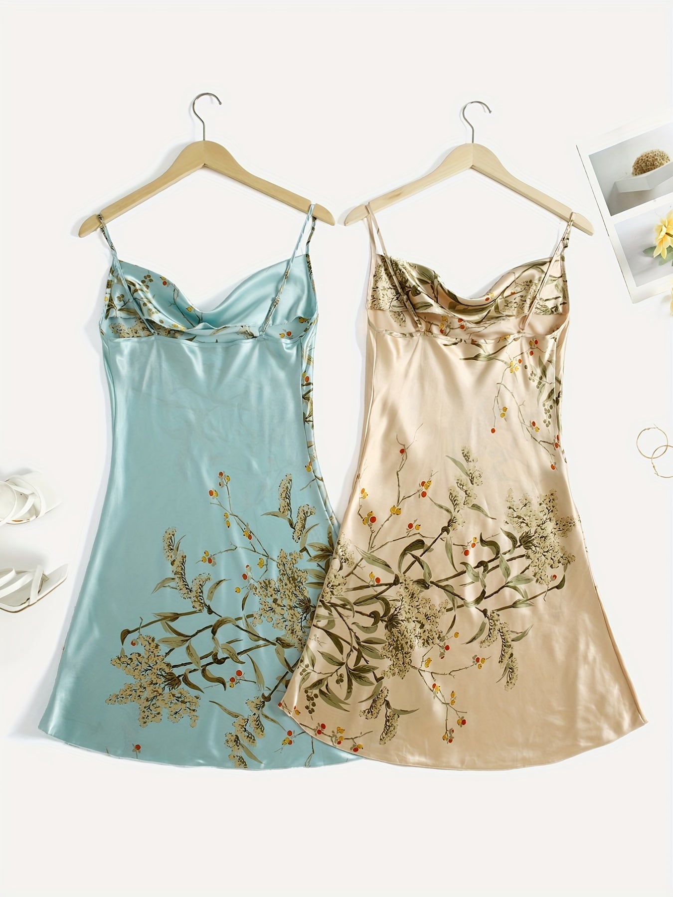 Floral Print Nightdress V Neck Spaghetti Strap Sleepwear & Dresses