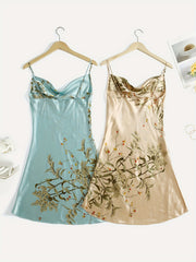 Floral Print Nightdress V Neck Spaghetti Strap Sleepwear & Dresses