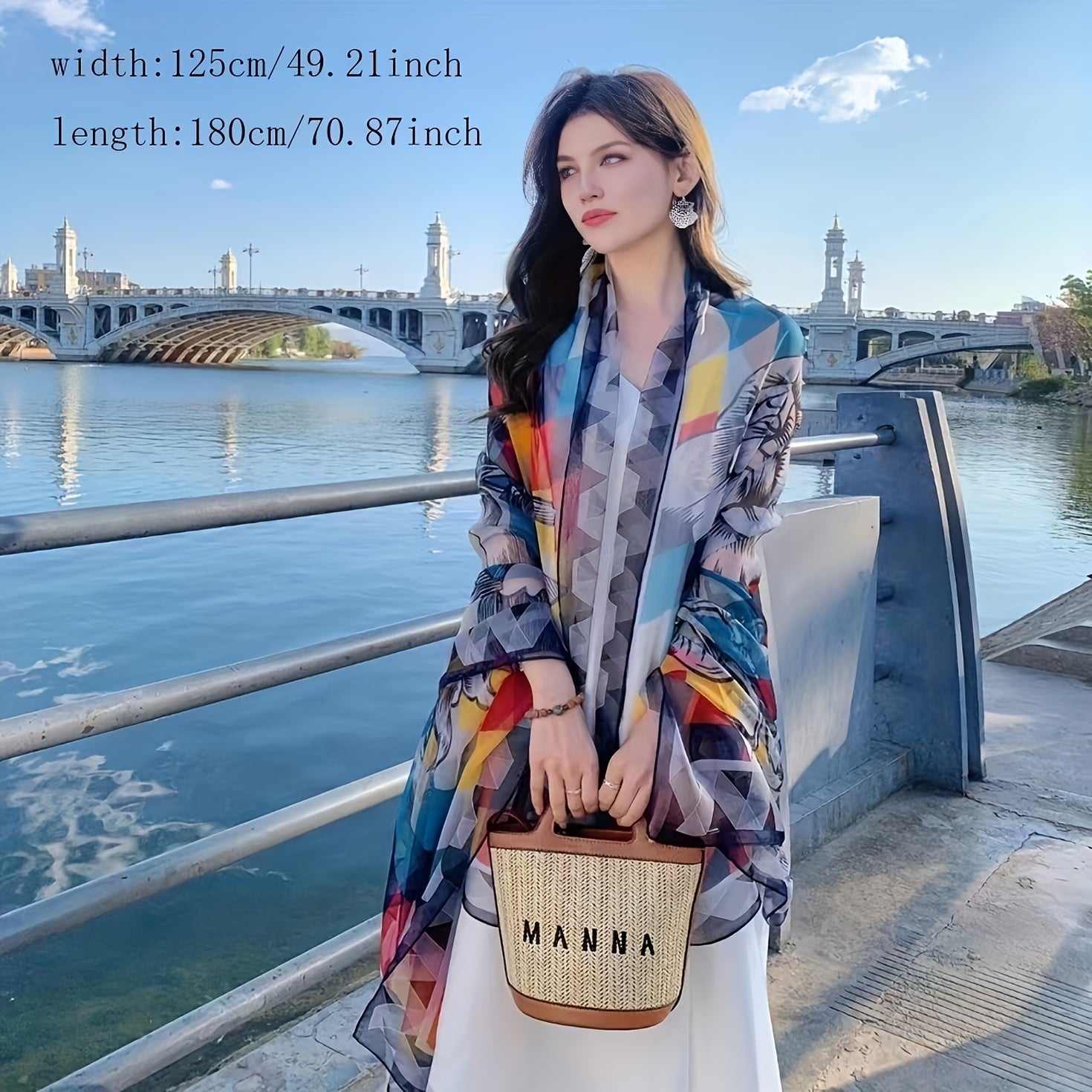 Oversized Floral Print Scarf Geometric Gauze Shawl Wrap