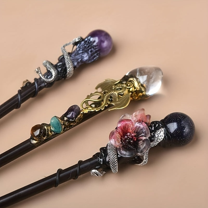 Natural Crystal Wand Cosplay Halloween Scepter Witch Cane Gift