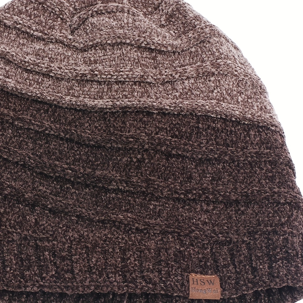 Men's Plus Fleece Beanie Outdoor Warm Knitted Hat Ski Hip Hop Hat