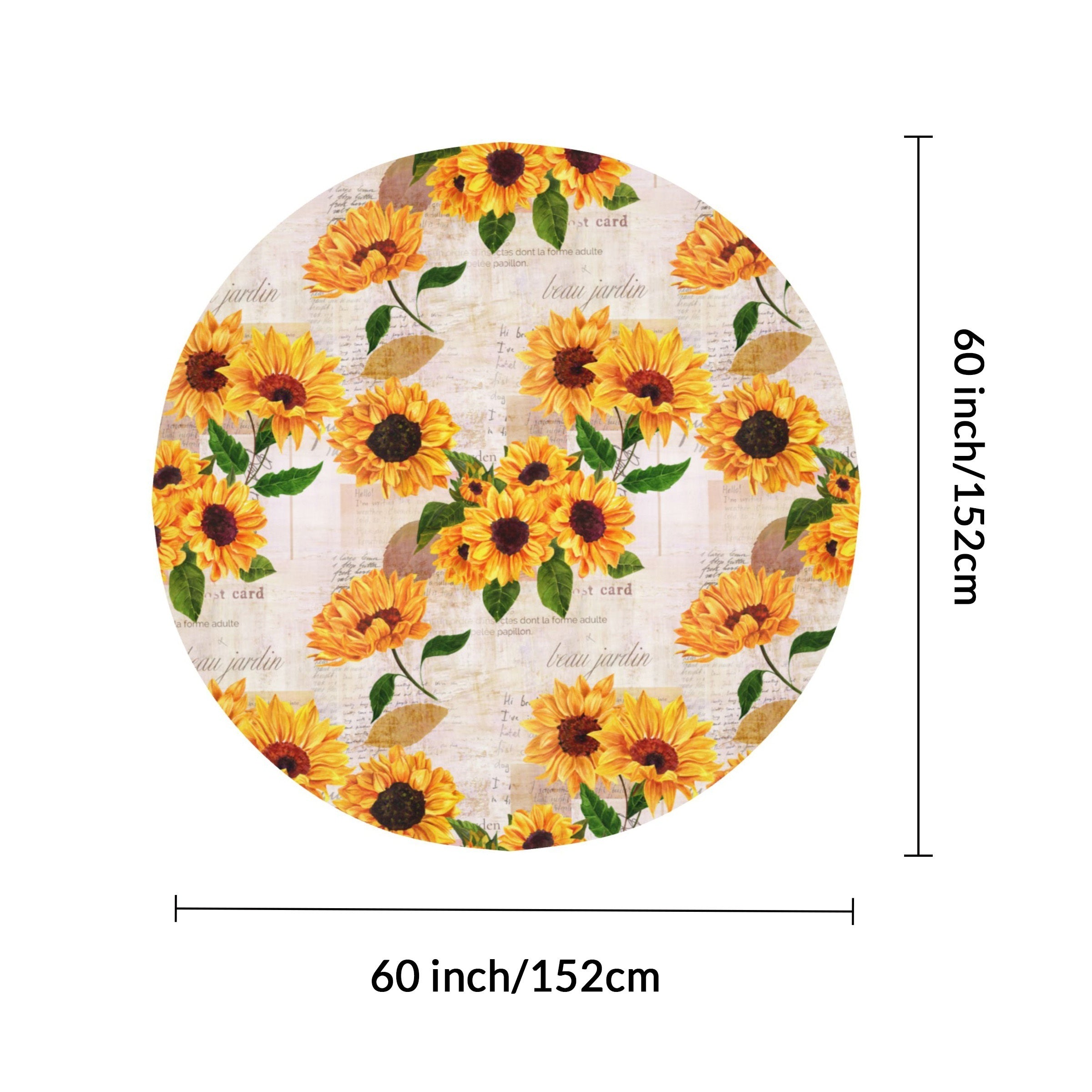 Vintage Bohemian Style Sunflower Tablecloth 60 Inch