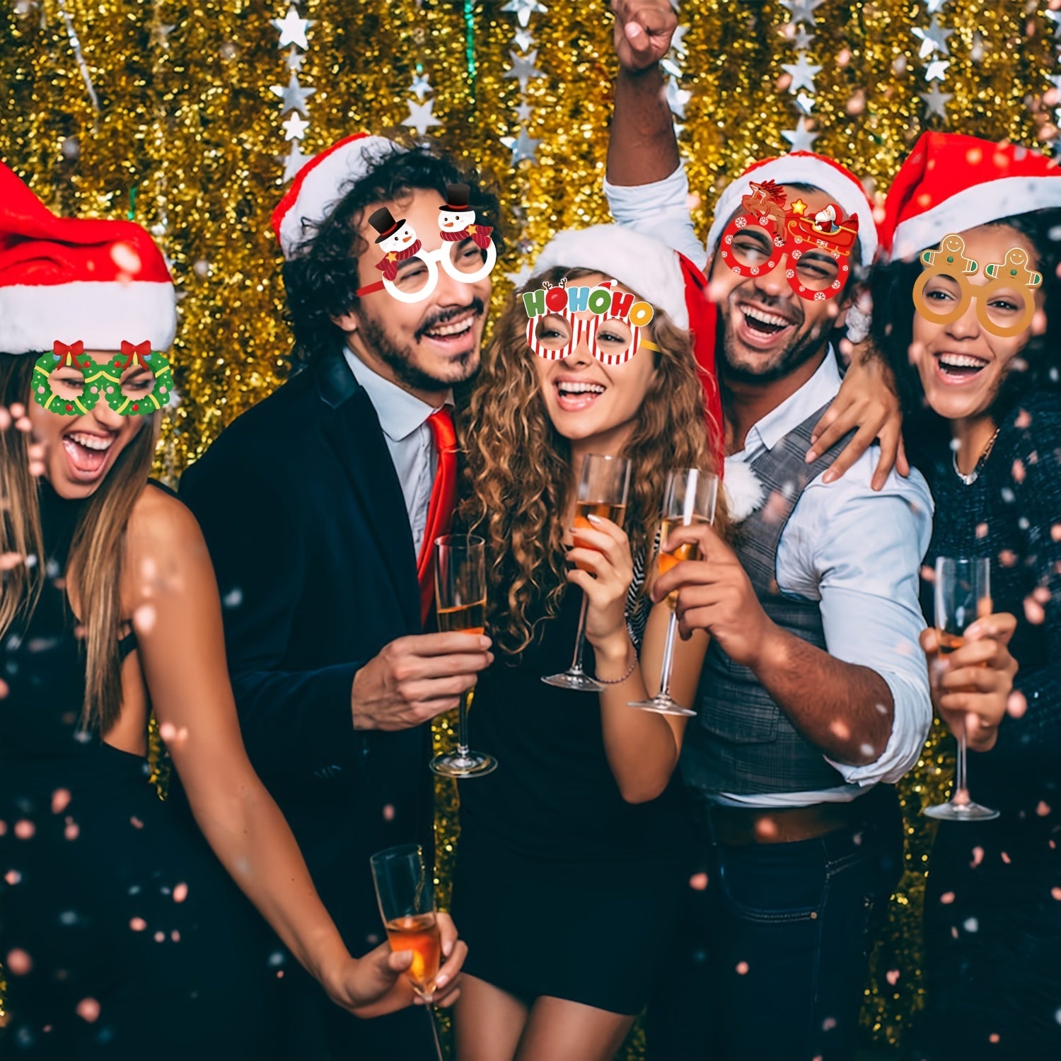 12 Pack Christmas Party Glasses Paper Props Festive Holiday Themed Eyewear