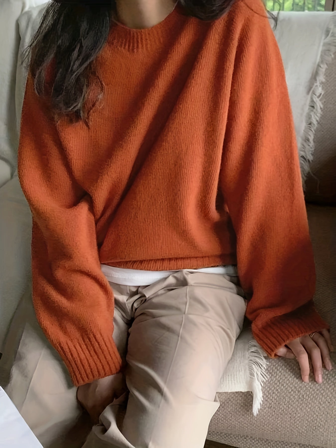 Casual Sweater Women's Plus Solid Long Sleeve Round Neck Pullover