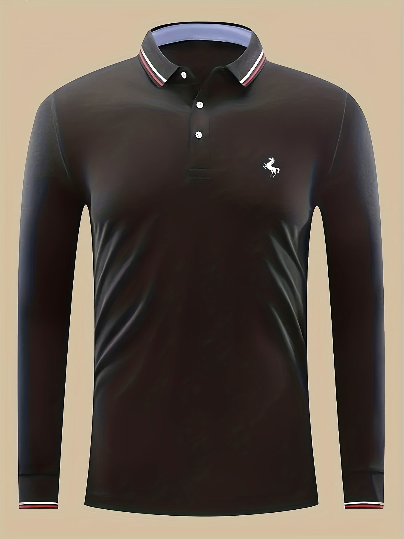 Men's Horse Print Lightweight Long Sleeve Polo Shirt