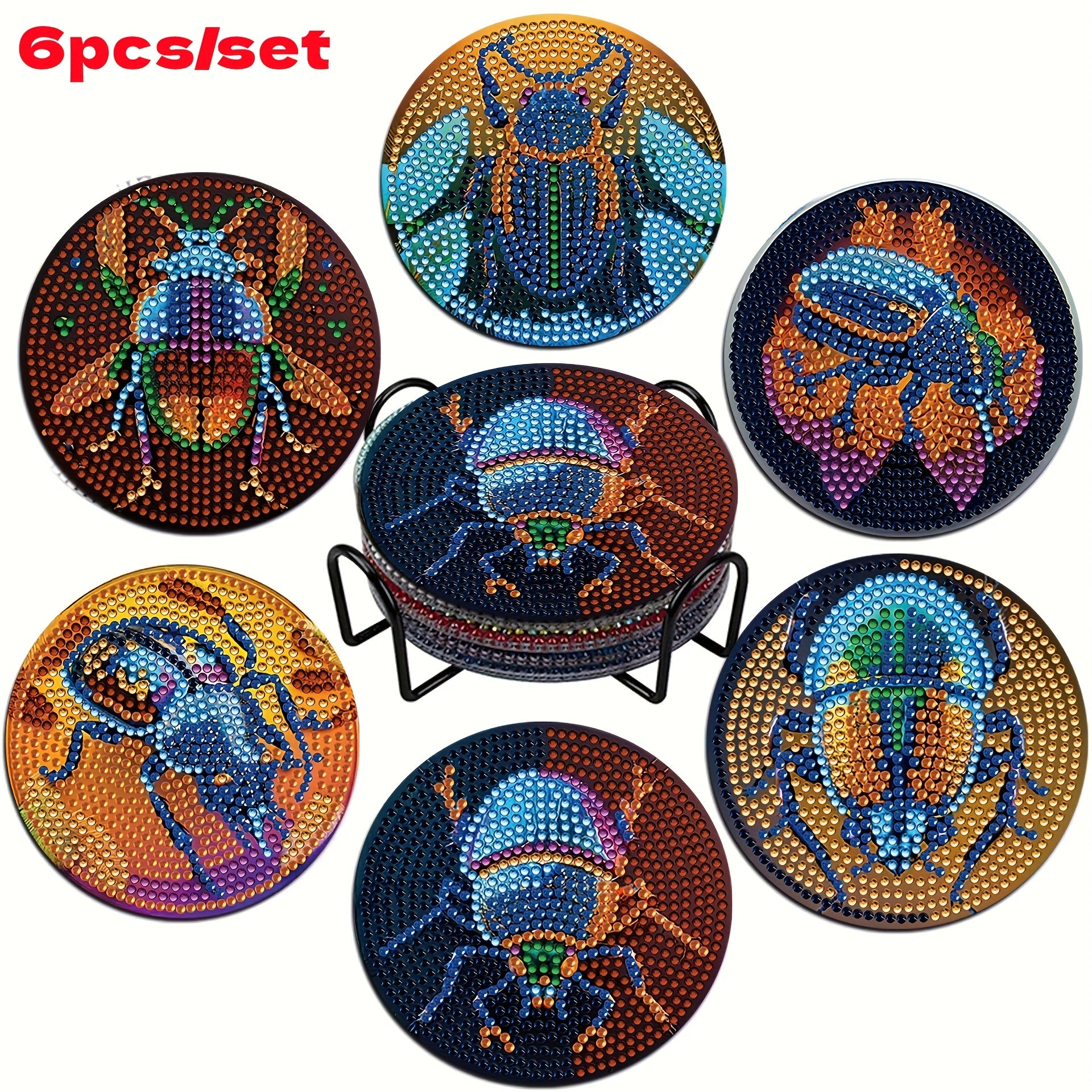 Animal Pattern Diamond Painted Coasters Set for Adults Kids Beginners