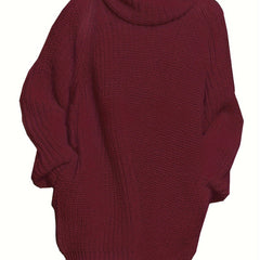 Women's Plus Solid Long Sleeve High Neck Tunic Knit Top