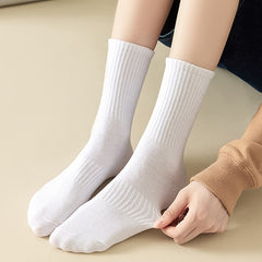 3 Pairs Solid Crew Socks Breathable Mid Tube Women's Stockings