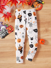 Girls Halloween Ghost Print Legging Pants, Ankle Length