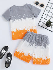 Boys Contrast T shirt & Shorts Set Summer Outfit