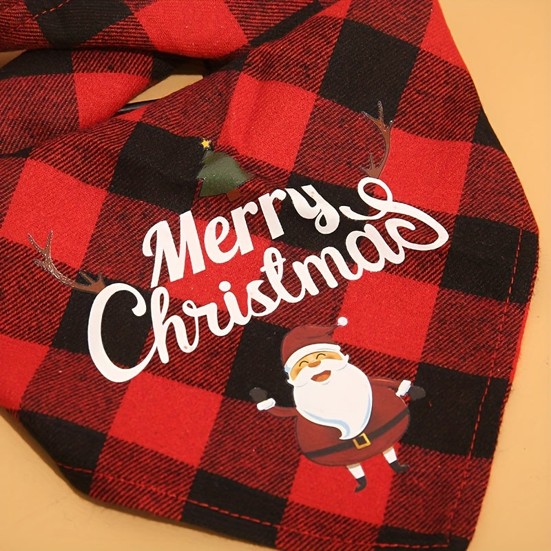 Christmas Plaid Pet Collar Dog Bandana Triangle Towel Scarf Bib