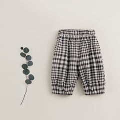 Girls Plaid Crop Pants Kids Cotton Cropped Pants