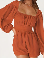 Solid Square Romper Jumpsuit Long Sleeve