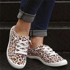Leopard Print Flat Sneakers Lace Up Casual Skate Shoes Women's Footwear