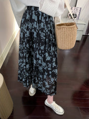 Floral Print Pleated Skirt Elastic Waist Skirt for Spring & Summer