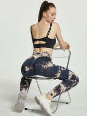 Navy Tie Dye Running Pants High Waisted Yoga Fitness Pants