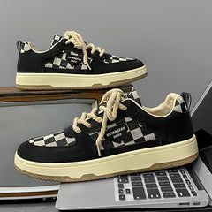 Men's Checkered Pattern Lace-up Skate Shoes Good Grip Breathable