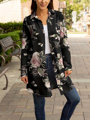 Floral Print Button Up Long Sleeve Tunic Shirt