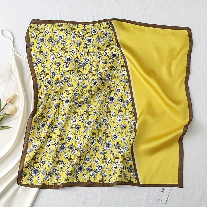 Floral Print Square Scarf Block Satin Neckerchief Casual Bandana