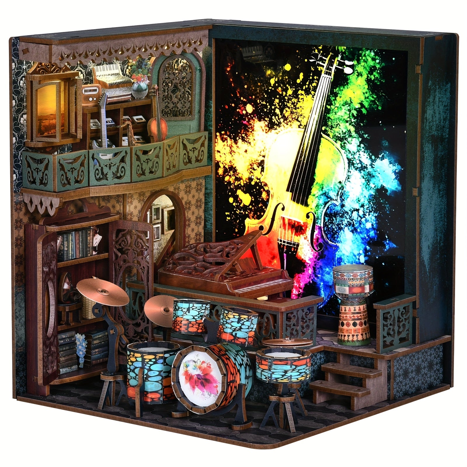 DIY Dollhouse Book Corner Shelf Insert 3D Wooden Puzzle