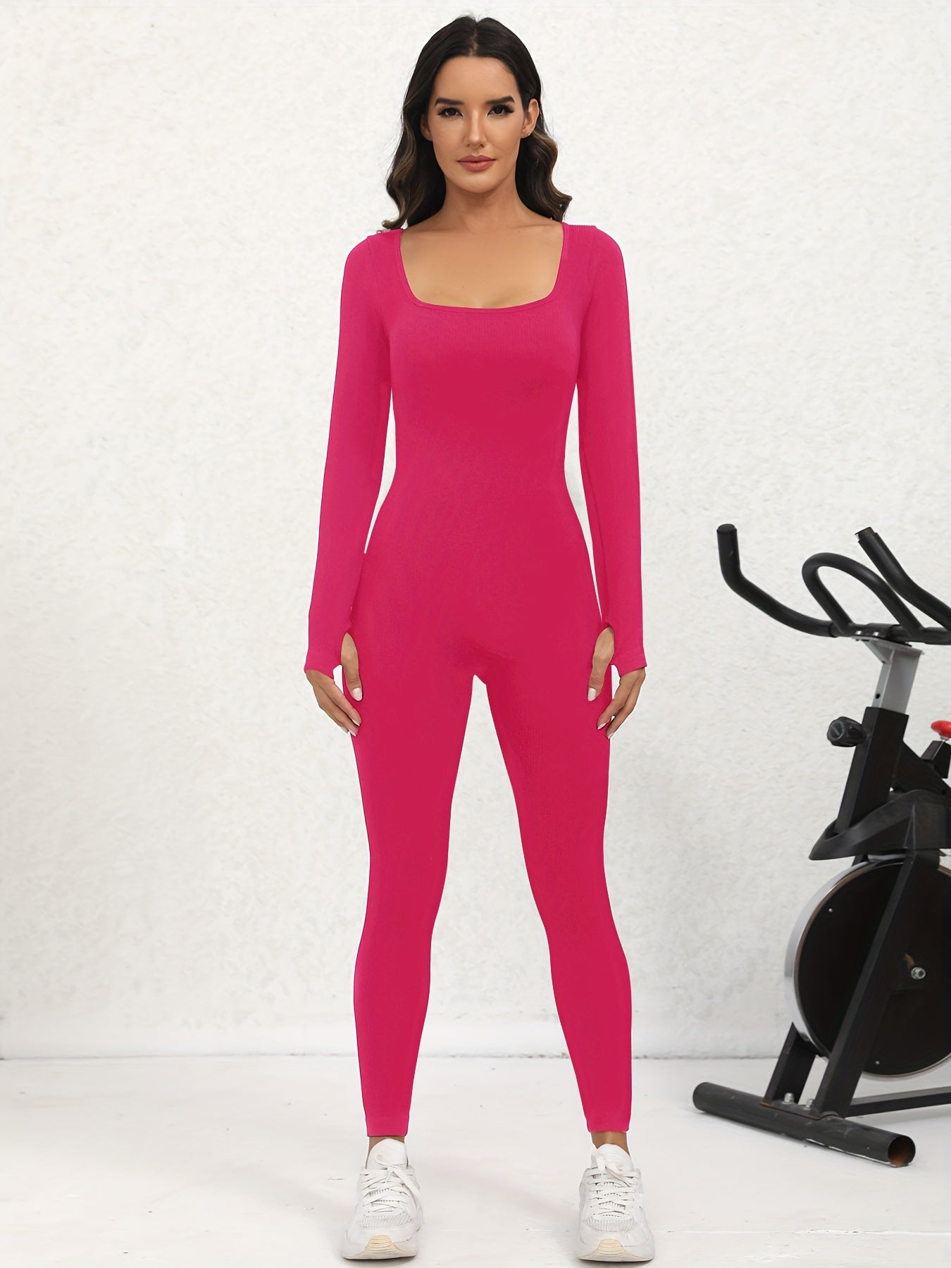 Women Yoga Jumpsuit Ribbed Long Sleeve Bodysuit Activewear