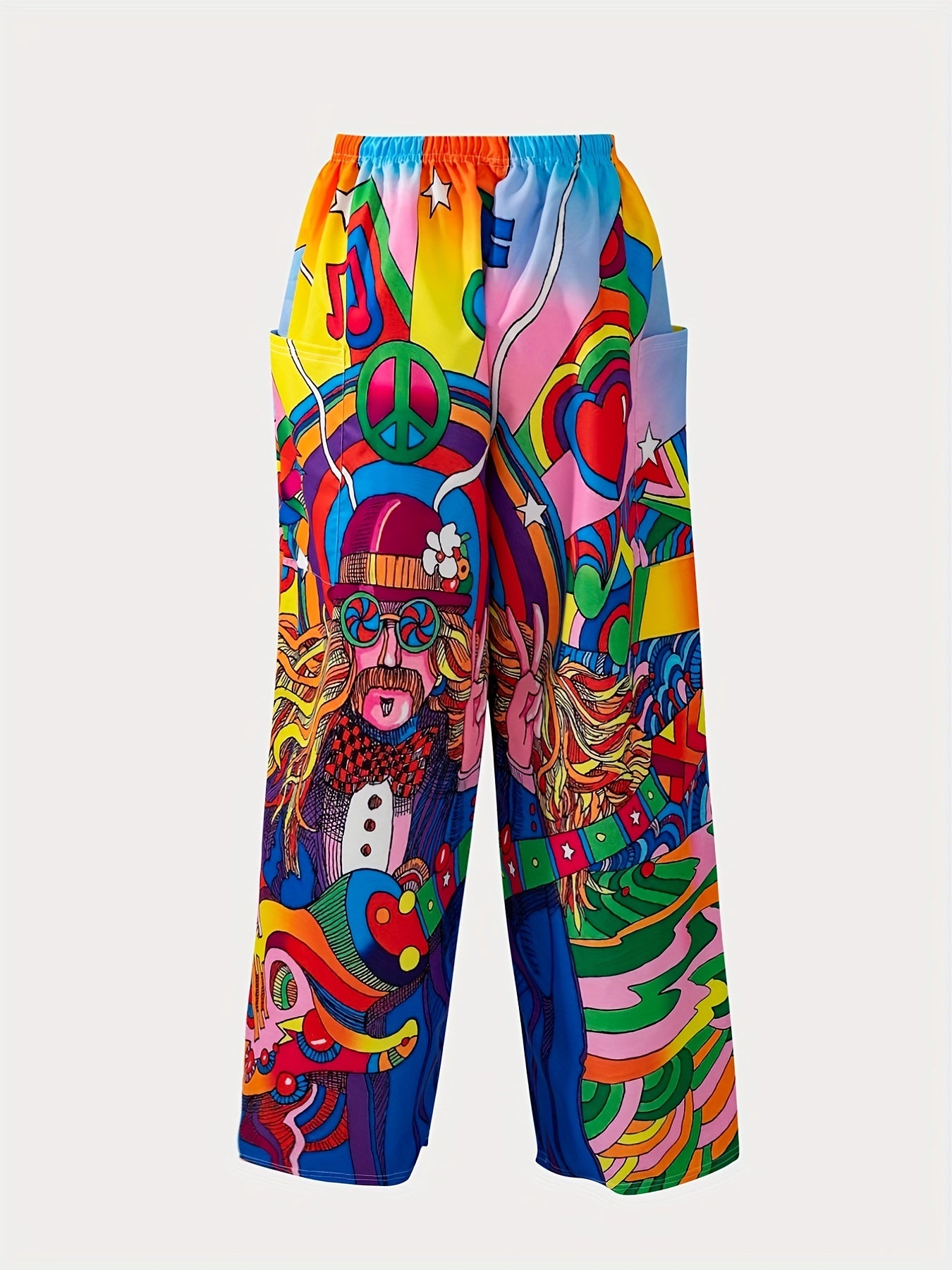 Cartoon Print Patch Pocket Pants Boho Pants For Spring & Fall Women's Clothing