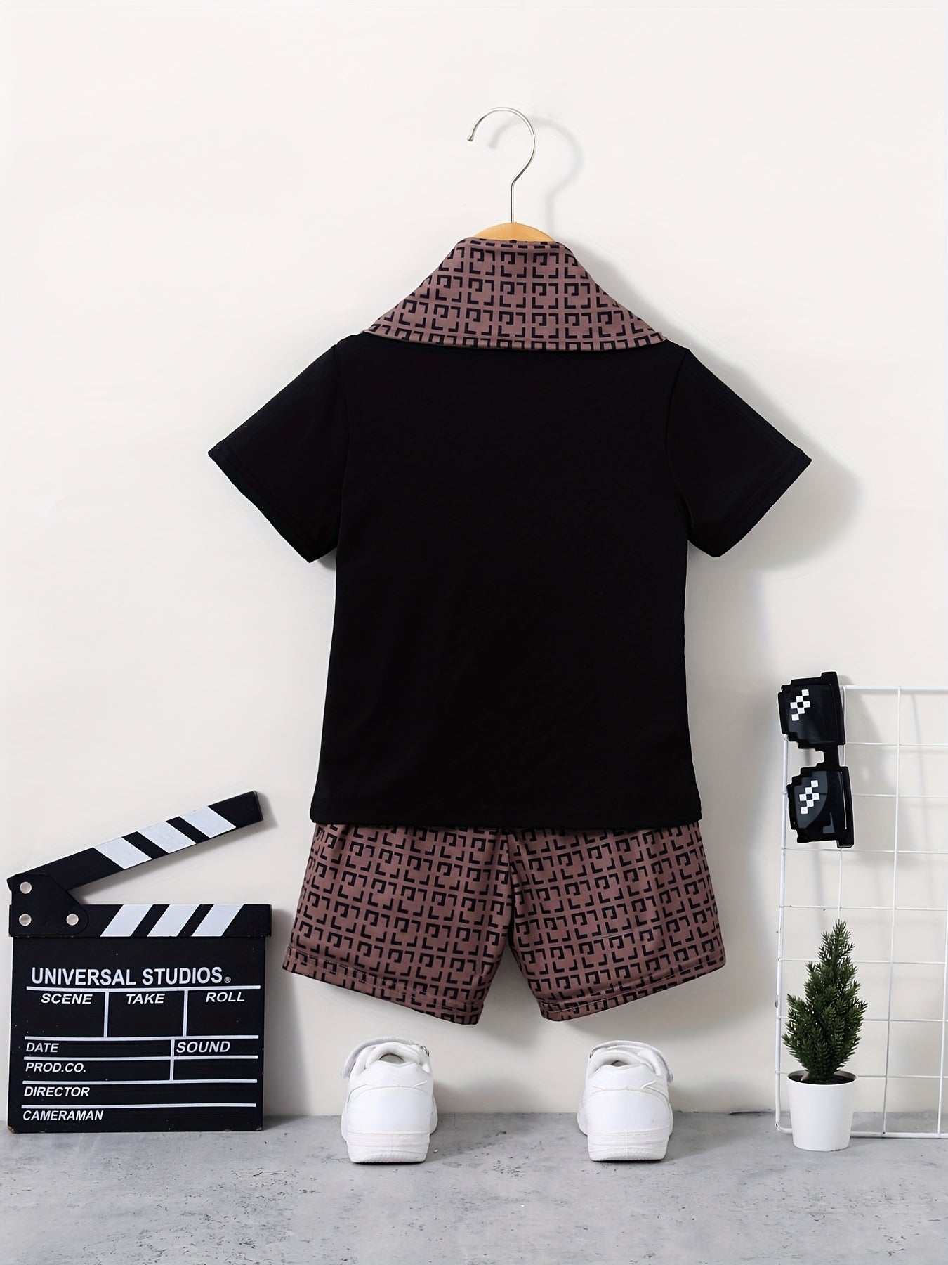3pcs Boys Casual Short Sleeve T shirt & Shorts & Scarf Set Summer Kids Clothes