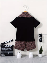 3pcs Boys Casual Short Sleeve T shirt & Shorts & Scarf Set Summer Kids Clothes