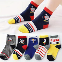 Kids Dino & Car & Space Graphic Boat Socks, Size 9-11