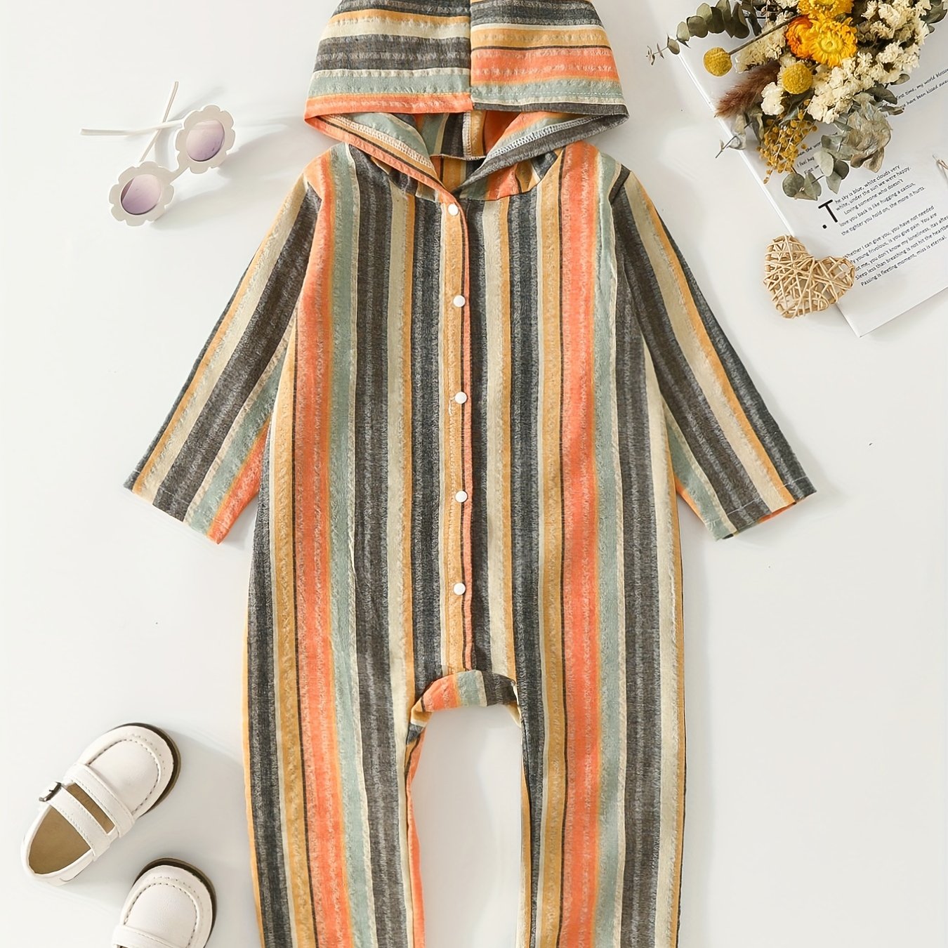 Stylish Striped Hooded Creeper Outwear For Boys And Girls