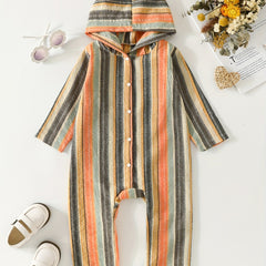 Stylish Striped Hooded Creeper Outwear For Boys And Girls