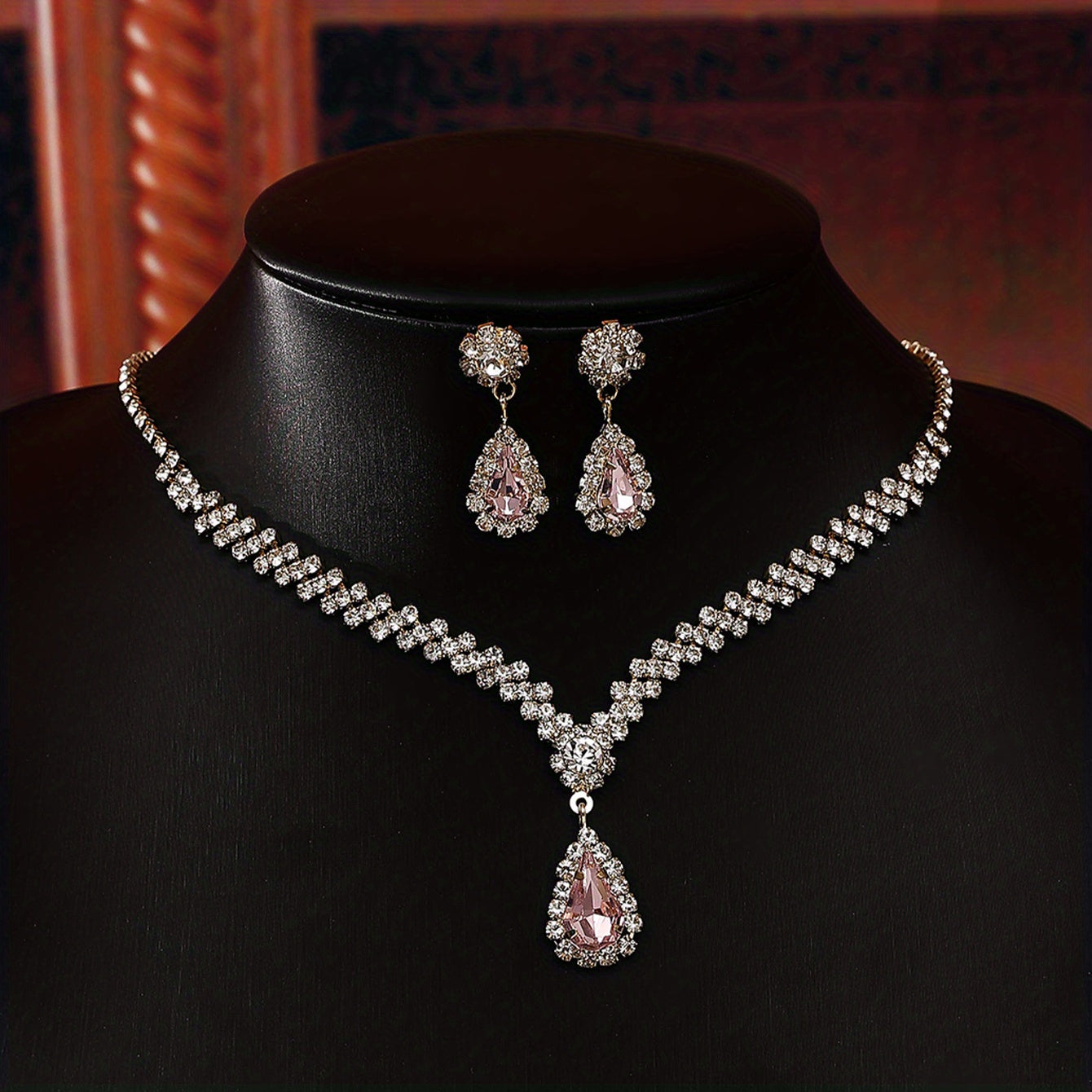 Rhinestone Pendant Necklace Earrings Set for Party Prom