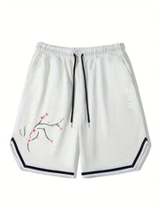 Men's Kanji Graphic Drawstring Stretchy Shorts For Summer