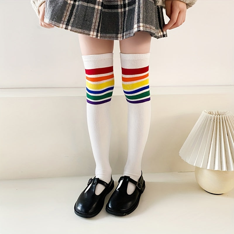 Girls Rainbow Over Knee Socks, Breathable Sport Socks