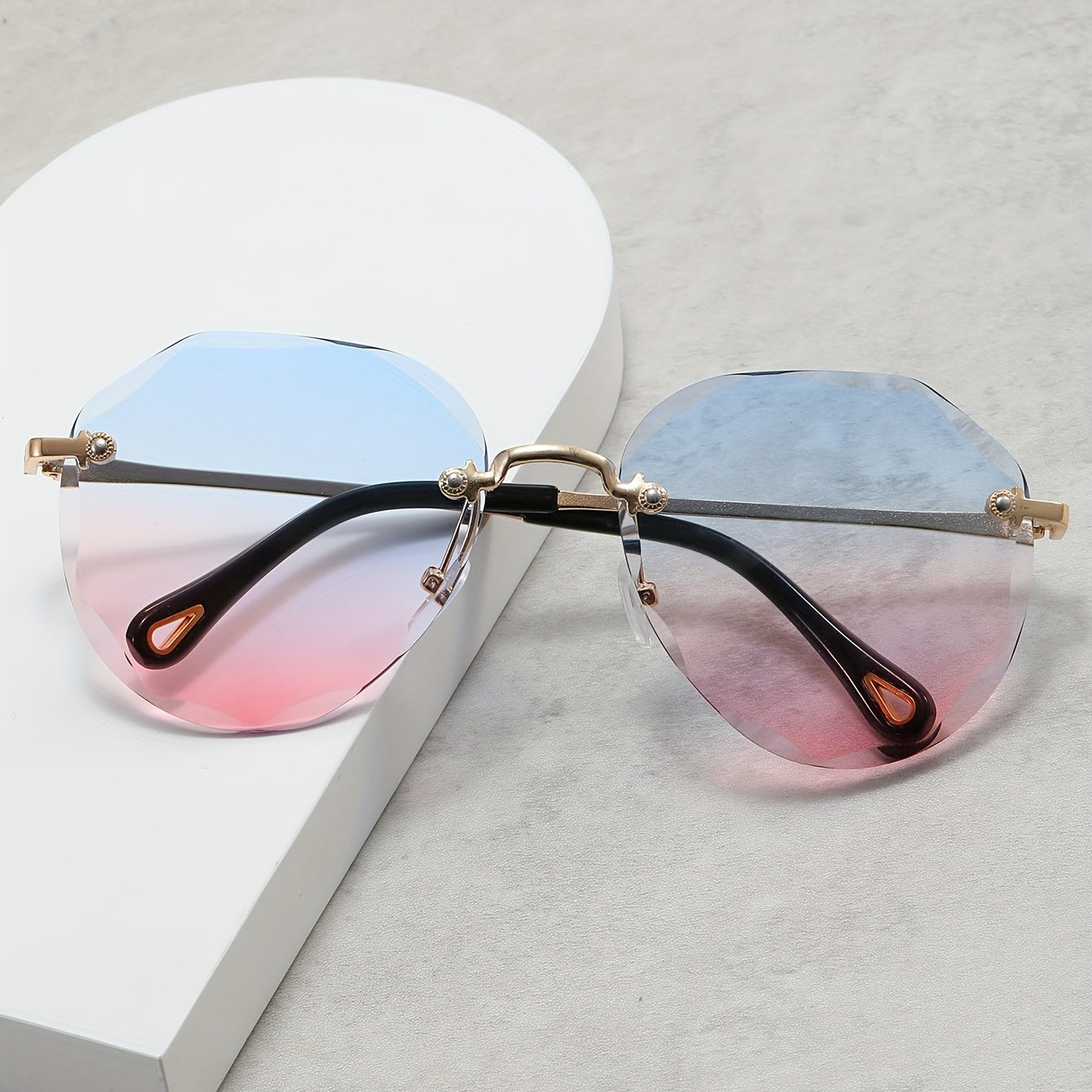 Ombre Rimless Sunglasses Gradient UV400 Sun Shades for Beach Vacation