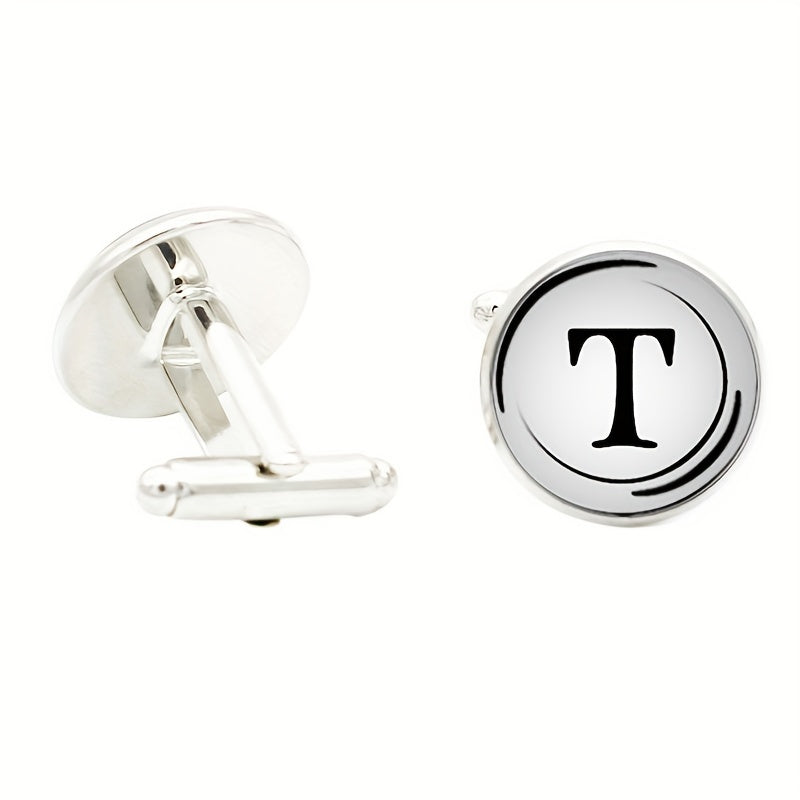 T TEXT Photo In Glass Gem Cufflinks Rhodium Plated