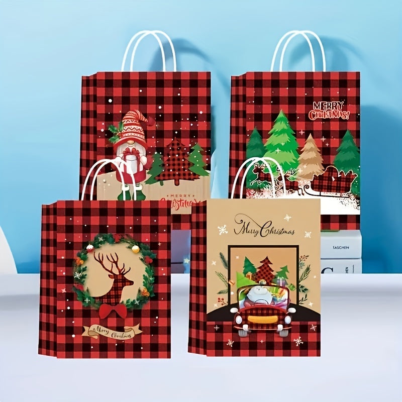 4pcs Christmas Gift Bags Craft Paper with Handles Party Favor Supplies