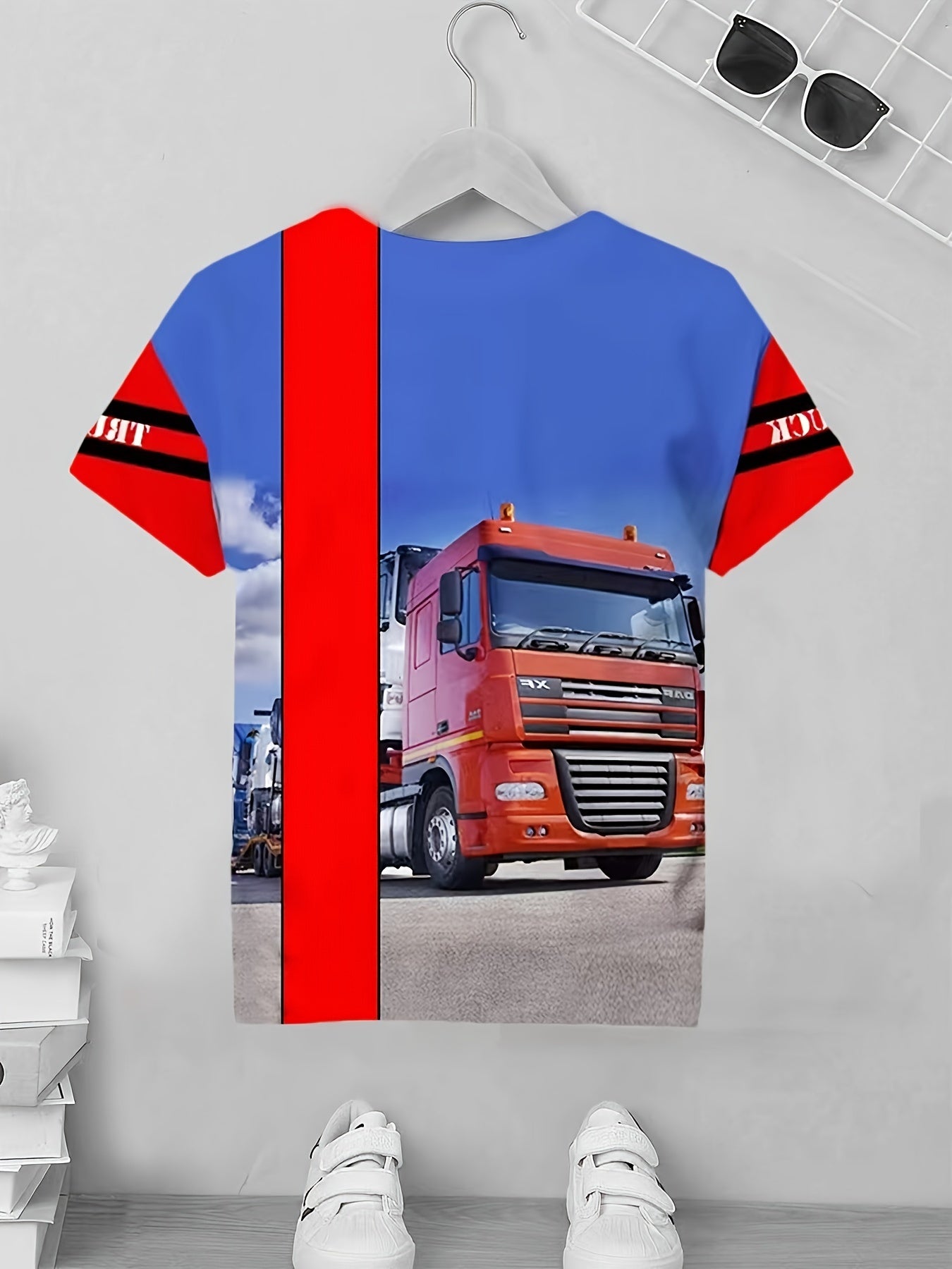 3D Red Cart Pattern T shirt For Kids Short Sleeve Top Casual Tee