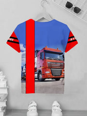 3D Red Cart Pattern T shirt For Kids Short Sleeve Top Casual Tee