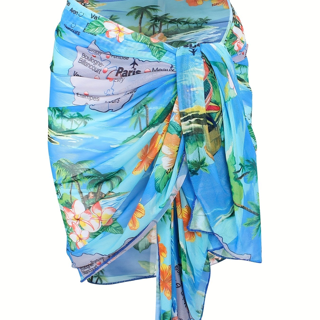 Boho Bikini Bottoms Tropical Print Cover Up Skirt