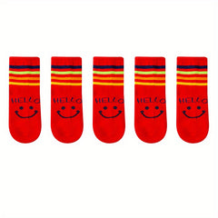 Kids Cartoon Slime Face Colorful Stripes Crew Socks Boys Girls All Seasons